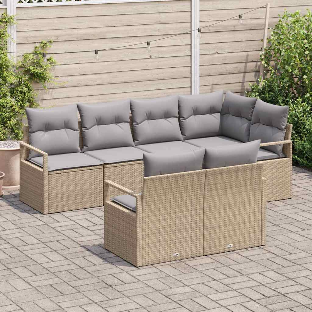 Garten-Sofa-Set mit Kissen 7 pcs Beige und Hellgrau